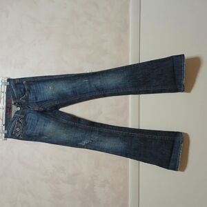 Plastic by sly Flare Jeans size 0 factory stressed flared legs